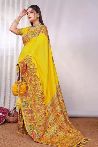 Yellow embellished zari saree
