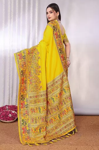 Yellow embellished zari saree