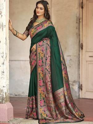 Green embellished zari saree 1