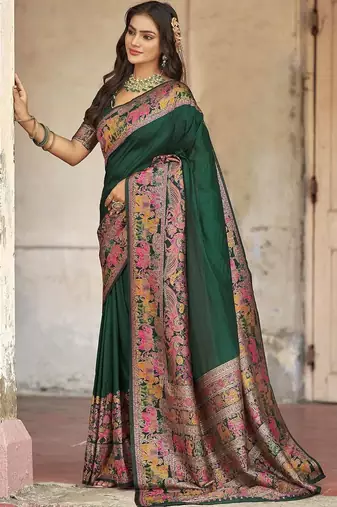 Green embellished zari saree