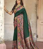 Green embellished zari saree