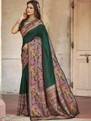 Green embellished zari saree 2