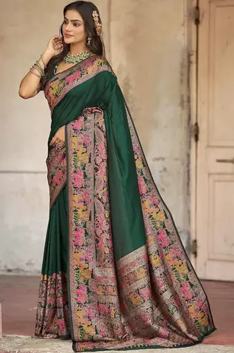 Green embellished zari saree