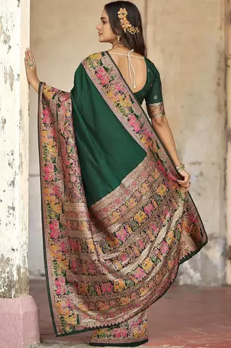 Green embellished zari saree