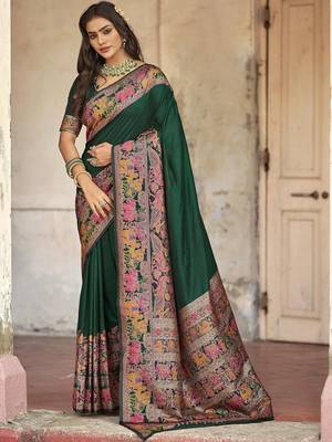 Green embellished zari saree 4