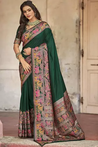 Green embellished zari saree