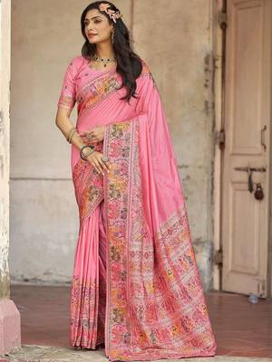 Pink embellished zari saree 1