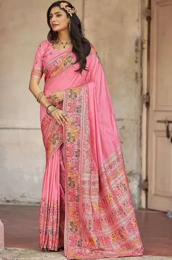 Pink embellished zari saree