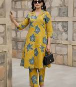 Yellow printed co-ord set for women