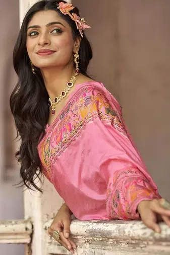 Pink embellished zari saree
