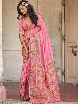 Pink embellished zari saree 3
