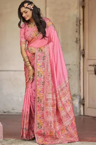 Pink embellished zari saree
