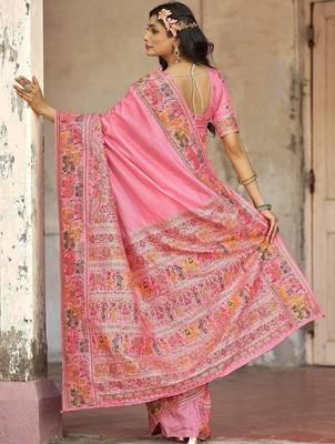 Pink embellished zari saree 4