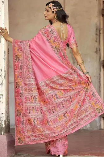 Pink embellished zari saree