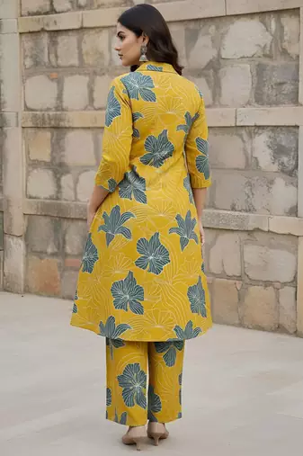 Yellow printed co-ord set for women