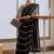 Black ethnic motifs silk blend block print saree