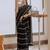 Black ethnic motifs silk blend block print saree
