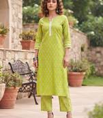 Green printed straight co-ords set for women