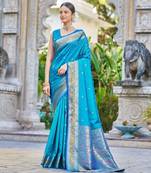 Blue woven design ethnic motifs zari saree