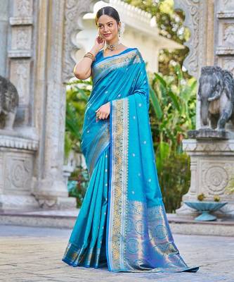 Blue woven design ethnic motifs zari saree 2