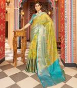 Yellow ethnic woven design zari pure cotton saree