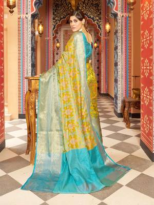 Yellow ethnic woven design zari pure cotton saree 3