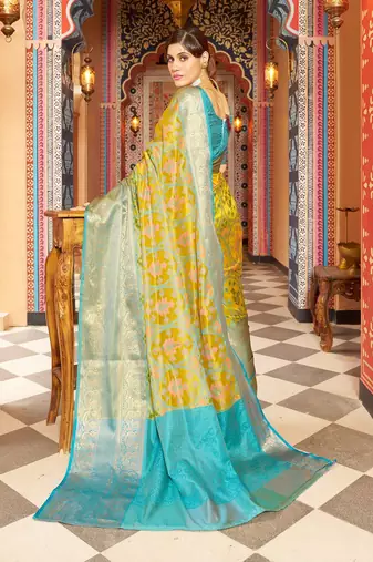 Yellow ethnic woven design zari pure cotton saree