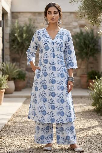 Off white printed co-ord set for women