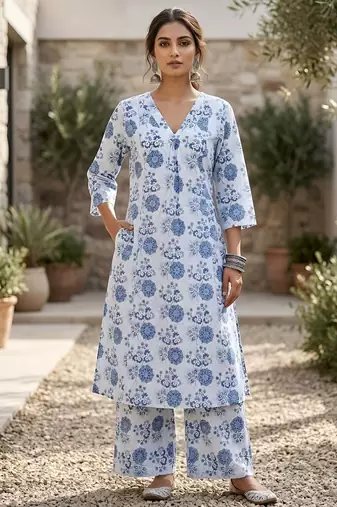 Off white printed co-ord set for women
