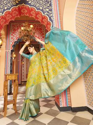 Yellow ethnic woven design zari pure cotton saree 4