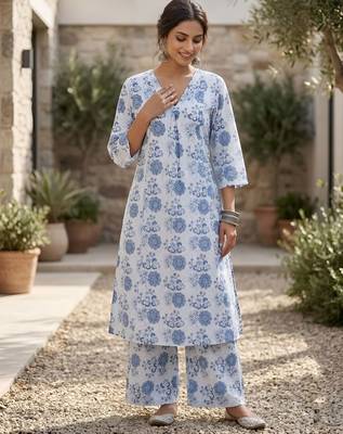 Off white printed co-ord set for women 2