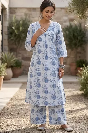 Off white printed co-ord set for women