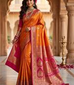 Orange orange embellished zari art silk banarasi saree for women