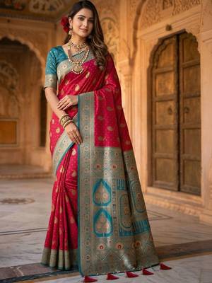Pink embellished zari art silk banarasi saree 1