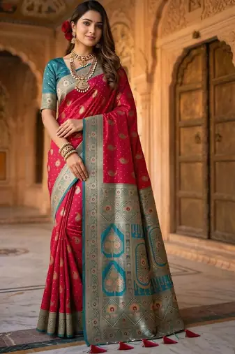 Pink embellished zari art silk banarasi saree