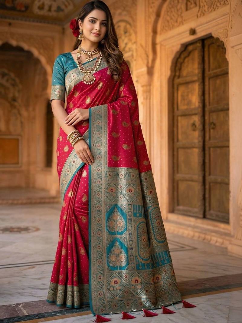 Pink embellished zari art silk banarasi saree
