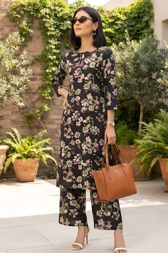 Black printed co-ord set for women