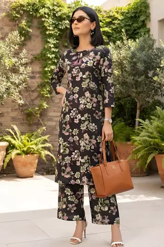 Black printed co-ord set for women
