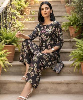 Black printed co-ord set for women 2