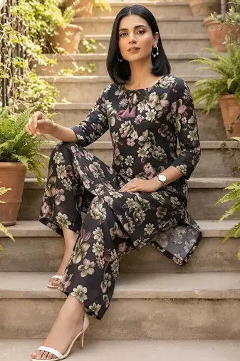 Black printed co-ord set for women