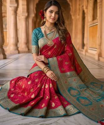 Pink embellished zari art silk banarasi saree 2