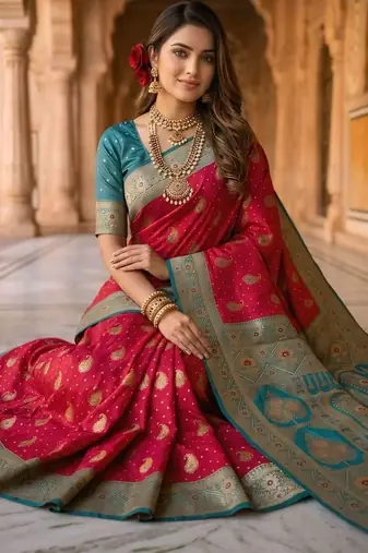 Pink embellished zari art silk banarasi saree