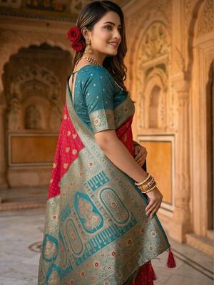 Pink embellished zari art silk banarasi saree 3