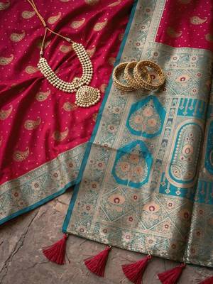 Pink embellished zari art silk banarasi saree 4