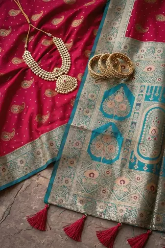Pink embellished zari art silk banarasi saree