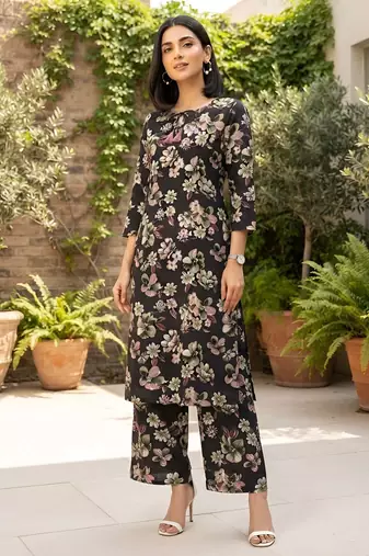 Black printed co-ord set for women