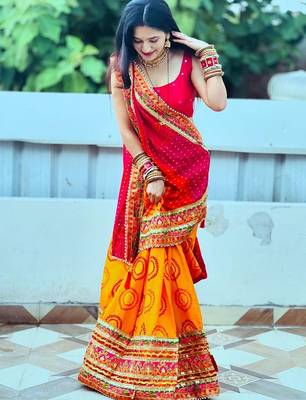 Pink bandhani embroidered pure chiffon bandhani saree 1