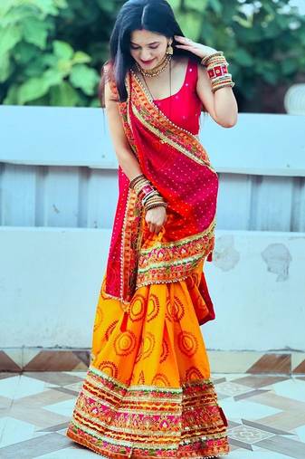 Pink bandhani embroidered pure chiffon bandhani saree