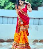 Pink bandhani embroidered pure chiffon bandhani saree