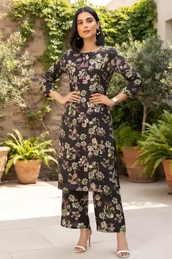 Black printed co-ord set for women